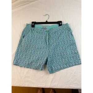 Caribbean Joe Blue Green Damask Bermuda Shorts Women’s Size 12 Vacation Resort